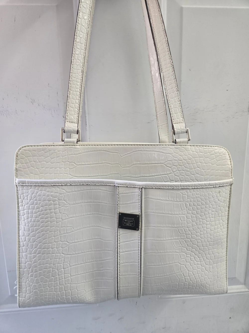 Liz Claiborne White Croc-Embossed Shoulder Bag Coastal Work Bag